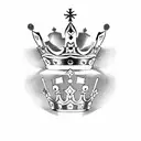 Three chess pieces, a queen, a king and a pawn with a crown on top. Draw as a tattoo  tattoo design idea
