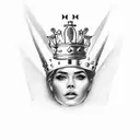 Three chess pieces, a queen, a king and a pawn with a crown on top. Draw as a tattoo  tattoo design idea