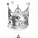Three chess pieces, a queen, a king and a pawn with a crown on top. Draw as a tattoo  tattoo design idea