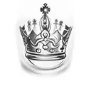 Three chess pieces, a queen, a king and a pawn with a crown on top. Draw as a tattoo  tattoo design idea