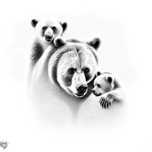 mama bear with two babies tattoo design idea