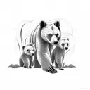 mama bear with two babies tattoo design idea