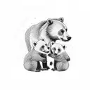 mama bear with two babies tattoo design idea