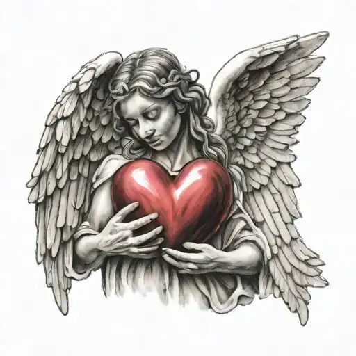 Angel holding Heart in hands tattoo design idea