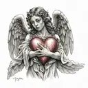 Angel holding Heart in hands tattoo design idea