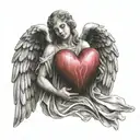 Angel holding Heart in hands tattoo design idea