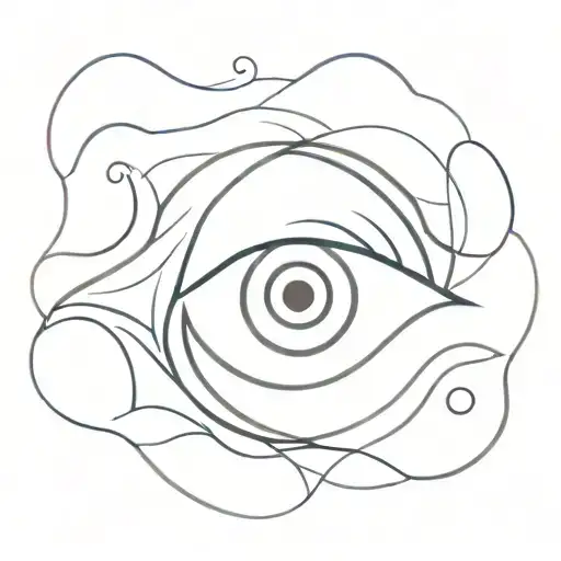 A minimalist tattoo design of an eye surrounded by waves of the sea, symbolizing your fascination with the ocean and the depth of human perception tattoo design idea
