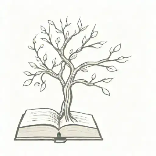 A minimalist tattoo design of a tree with branches shaped like open books, representing the connection between knowledge and nature, two of your favorite things tattoo design idea