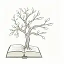A minimalist tattoo design of a tree with branches shaped like open books, representing the connection between knowledge and nature, two of your favorite things tattoo design idea