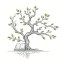 A minimalist tattoo design of a tree with branches shaped like open books, representing the connection between knowledge and nature, two of your favorite things tattoo design idea