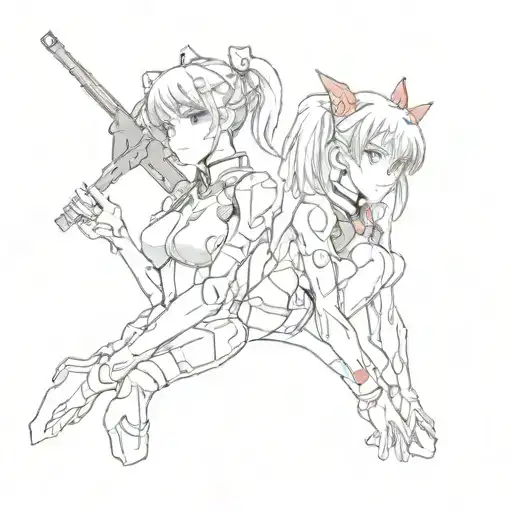 Anime Evangelion tattoo with Rei Ayanami and Asuka Langley tattoo design idea