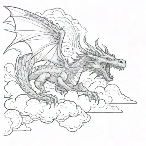  beautiful dragon flying through clouds surrounding tattoo design idea