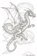  beautiful dragon flying through clouds surrounding tattoo design idea