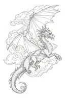  beautiful dragon flying through clouds surrounding tattoo design idea