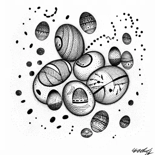 Curly guy scratches his little eggs tattoo design idea