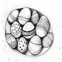 Curly guy scratches his little eggs tattoo design idea