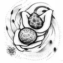 Curly guy scratches his little eggs tattoo design idea