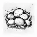 Curly guy scratches his little eggs tattoo design idea