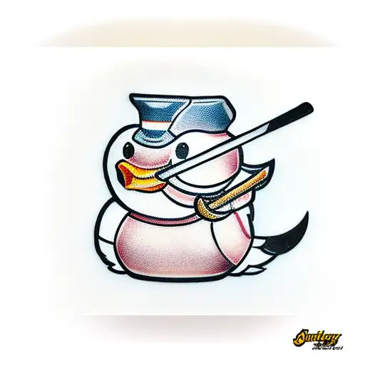 rubber duck plying hockey  tattoo design idea