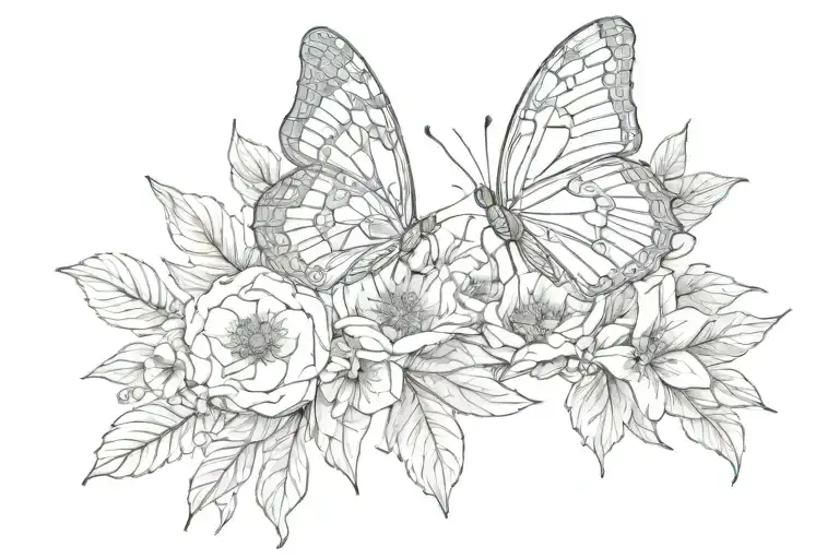 Aleksandra with aster flowers and butterflies  tattoo design idea