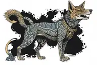 one jackal full body with pharao mask split in half tattoo design idea