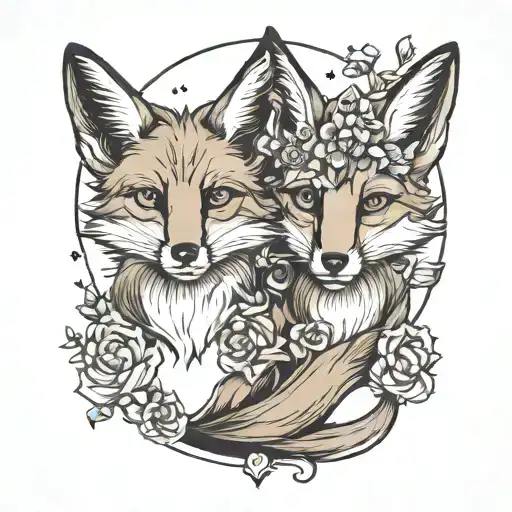 Two fox Gemini zodiac sign tattoo design idea