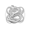 Snake with its tail in its mouth in circular ring with a marijuana joint in the ring to make alphabet Q shape tattoo design idea