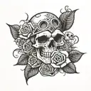 2006 Dice and Skull with Roses tattoo design idea