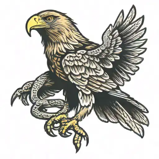 Mexican golden eagle holding snake tattoo design idea