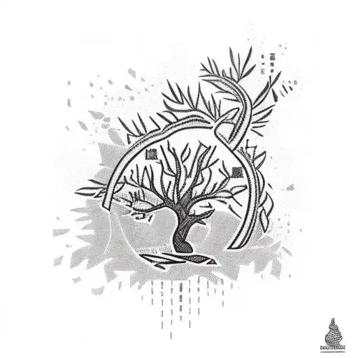 Keffiyeh and olive tree and ak-47 tattoo design idea