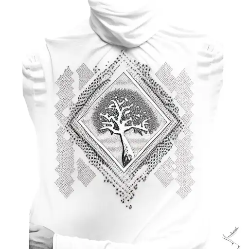 Keffiyeh and olive tree and ak47 tattoo design idea