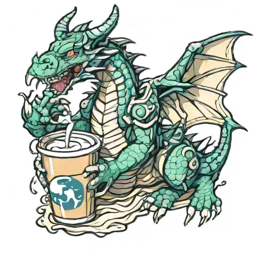 dragon drinking chocolate milk carton tattoo design idea