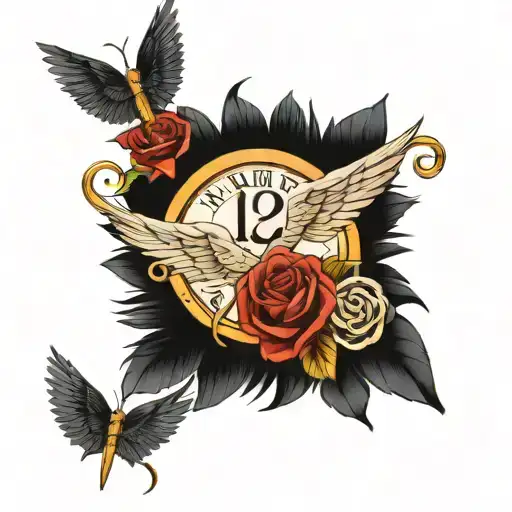 August 12 2022 in roman numerals with Angel wings  tattoo design idea