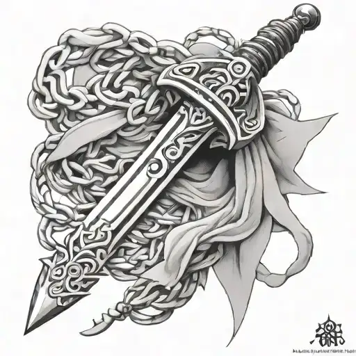 templar sword rosary wrapped loosely tattoo design idea