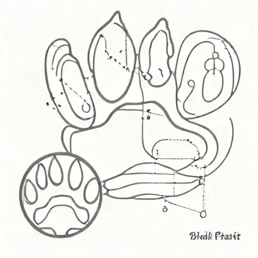 A minimalist design of a wolf's paw print overlaid with intricate physics symbols, creating a unique and meaningful tattoo tattoo design idea