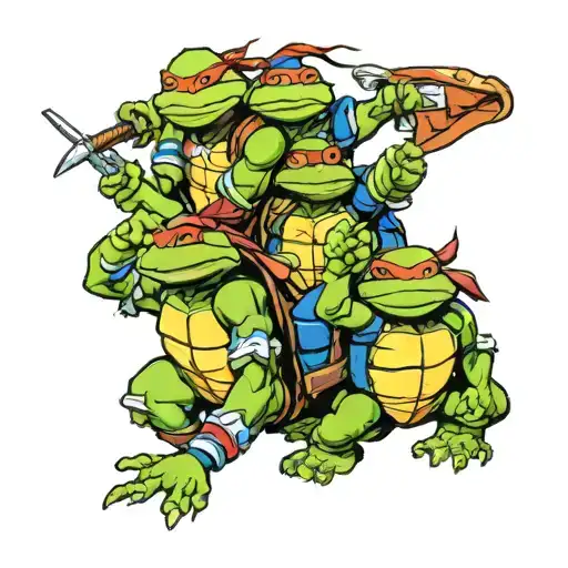 4 ninja turtles dressed in Boy Scouts of America uniforms saluting  tattoo design idea