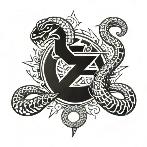 snake and thunderbolt symbol of Zeus tattoo design idea