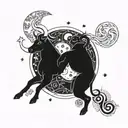 A celestial-inspired tattoo featuring the zodiac signs Taurus and Leo intertwined in a cosmic design tattoo design idea