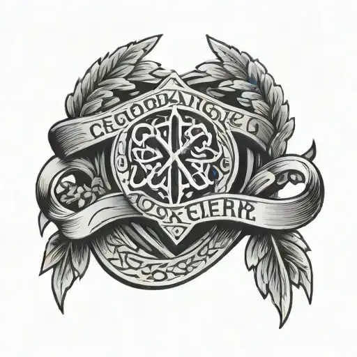 Correctional officer badge with Nordic runes in a black-grey style tattoo design idea
