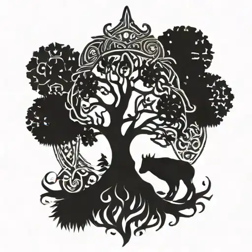 nordic compas, tree, nordic tribal pattern, odin god tattoo design idea