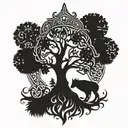 nordic compas, tree, nordic tribal pattern, odin god tattoo design idea