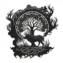 nordic compas, tree, nordic tribal pattern, odin god tattoo design idea
