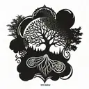 nordic compas, tree, nordic tribal pattern, odin god tattoo design idea