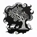 nordic compas, tree, nordic tribal pattern, odin god tattoo design idea