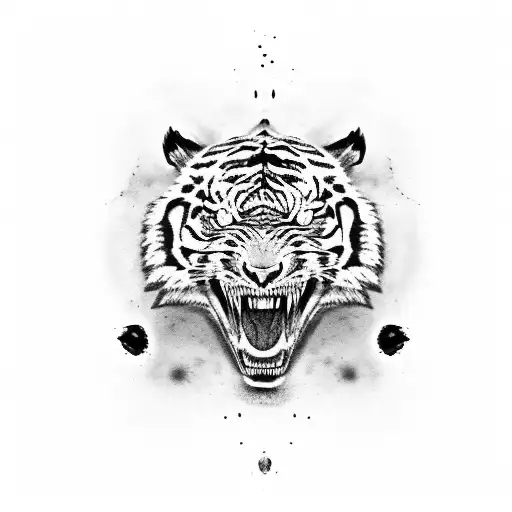a skull head with a tiger face draped over covered in blood tattoo design idea