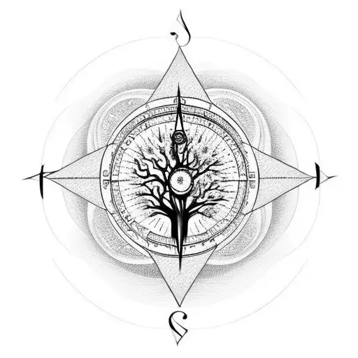 Tree of Life with compass and hourglass and a guitar tattoo design idea