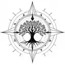 Tree of Life with compass and hourglass with geometric background in a forest  tattoo design idea