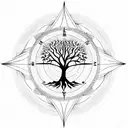 Tree of Life with compass and hourglass with geometric background in a forest  tattoo design idea
