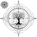 Tree of Life with compass and hourglass with geometric background in a forest  tattoo design idea