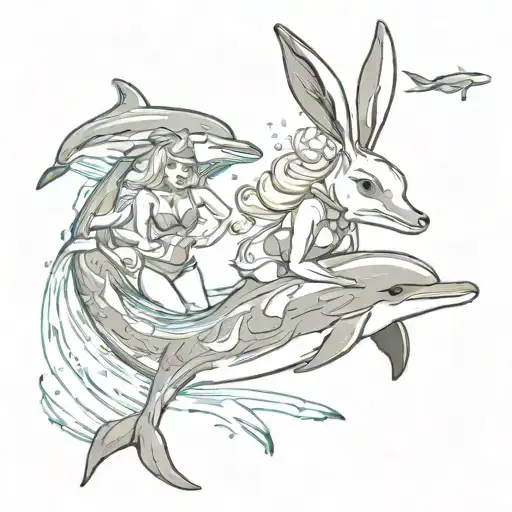 playboy bunny and dolphins tattoo design idea